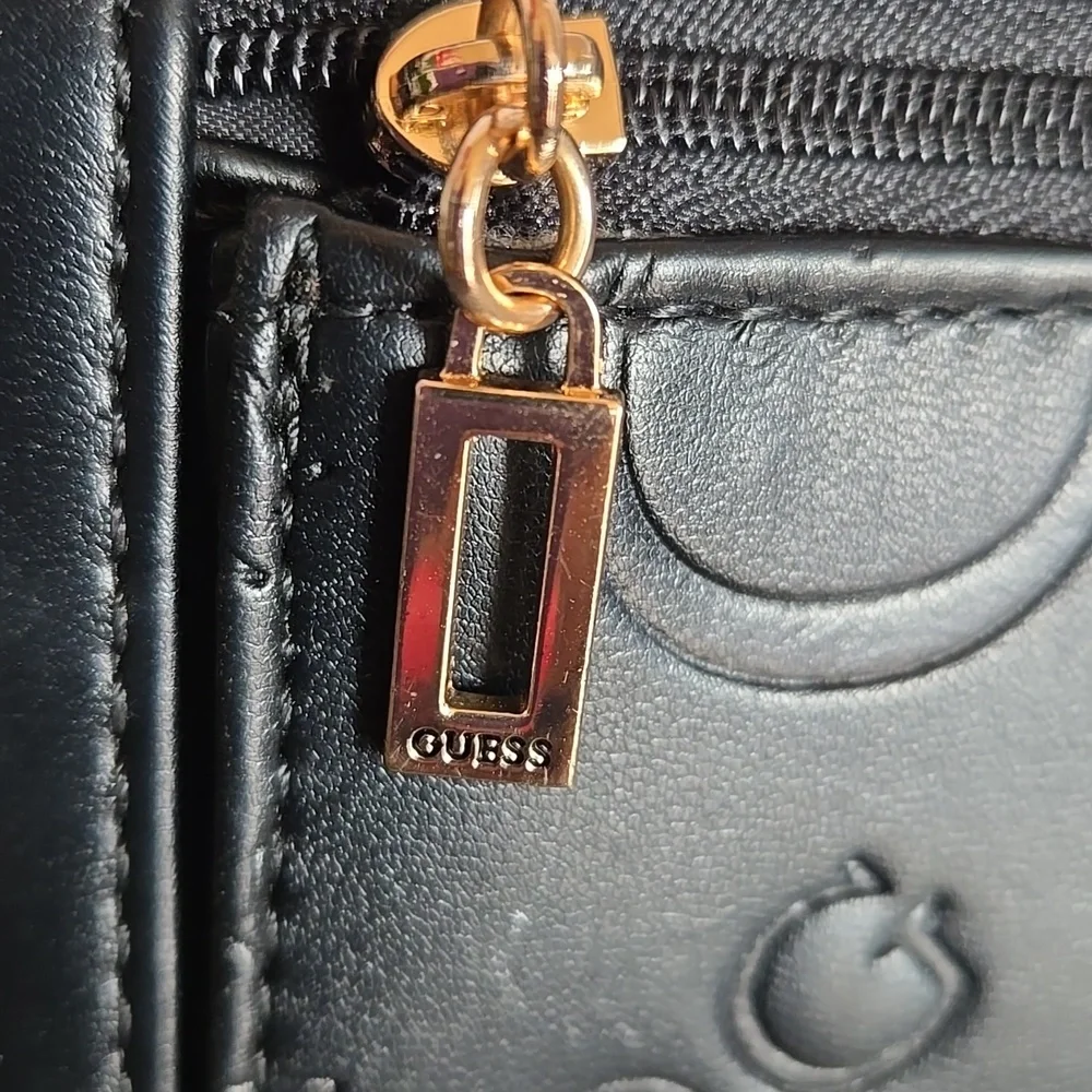 GUESS Black Embossed Logo Wallet with Gold Plaque